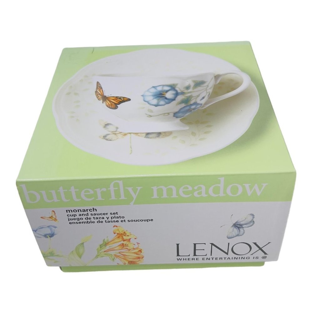 Lenox Butterfly Meadow Monarch Cup and Saucer Set New in Box - Picture 3 of 12